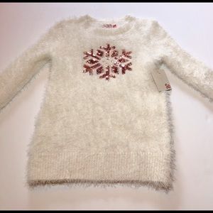 NWT SO Rose Gold Snowflake Sweater Fuzzy Large